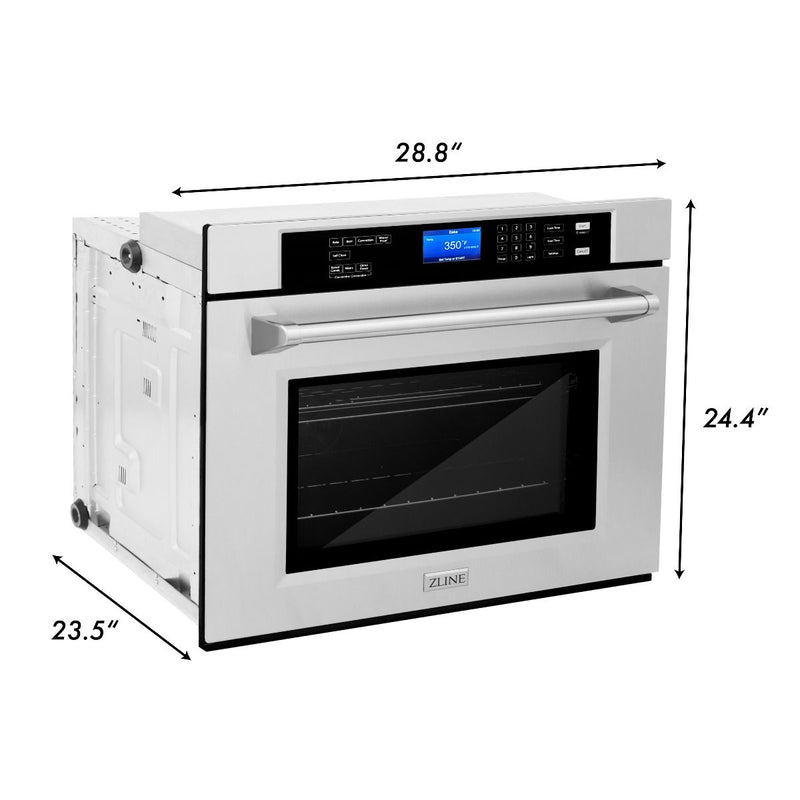 ZLINE 4-Piece Appliance Package - 36-Inch Rangetop, 30” Wall Oven, 36” Refrigerator with Water Dispenser, and Convertible Wall Mount Hood in Stainless Steel (4KPRW-RTRH36-AWS)