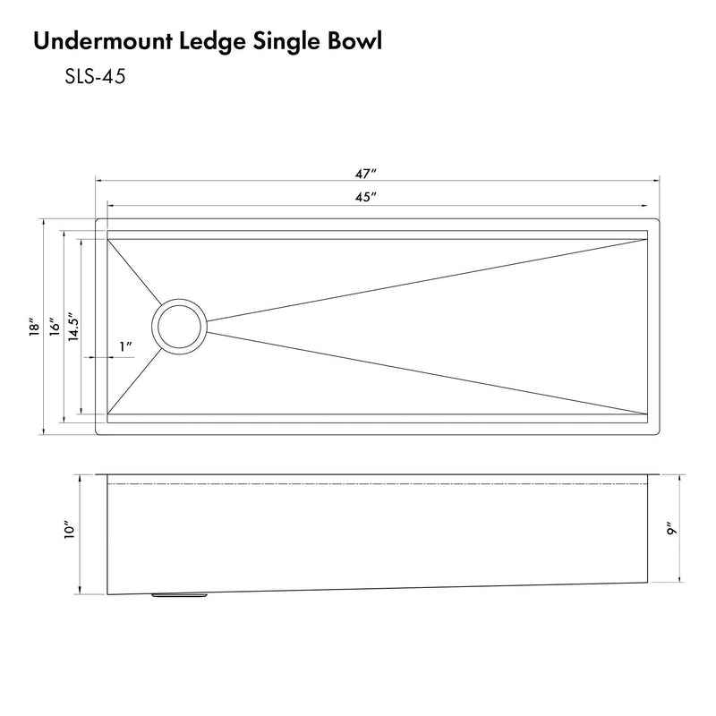 ZLINE 45" Garmisch Undermount Single Bowl Kitchen Sink with Bottom Grid and Accessories 