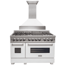 ZLINE Appliance Package - 48" Dual Fuel Range with White Matte Gloss Door & 48" Range Hood