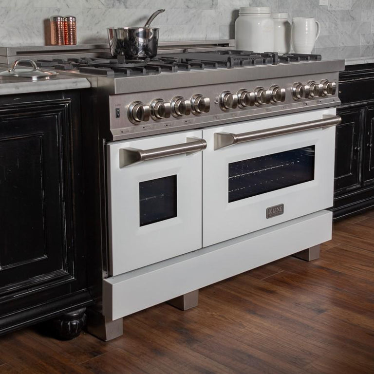 ZLINE Appliance Package - 48" Dual Fuel Range with White Matte Gloss Door & 48" Range Hood - 2KP-RASWMRH48