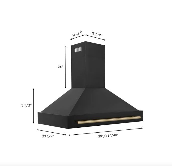 ZLINE 48 in. Autograph Edition Black Stainless Steel Range Hood with Champagne Bronze Handle, BS655Z-48-CB
