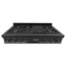 ZLINE 48” Professional Porcelain Rangetop in Black Stainless with 7 Gas Burners