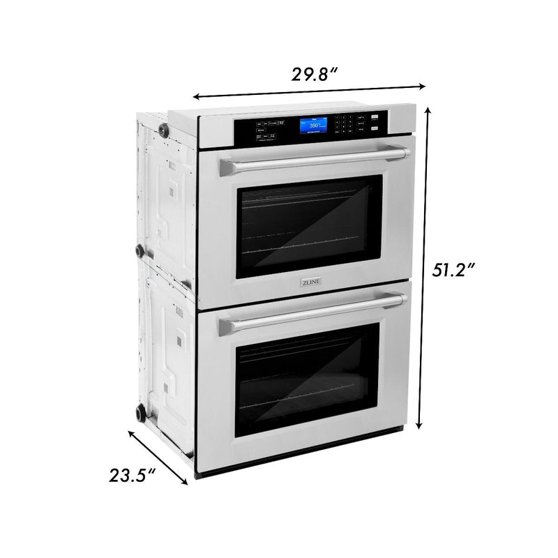 ZLINE 5-Piece Appliance Package - 30-Inch Rangetop, Refrigerator with Water Dispenser, 30-Inch Electric Double Wall Oven, 3-Rack Dishwasher, and Convertible Wall Mount Hood in Stainless Steel (5KPRW-RTRH30-AWDDWV)