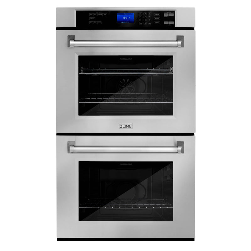 ZLINE 5-Piece Appliance Package - 30-Inch Rangetop, Refrigerator with Water Dispenser, 30-Inch Electric Double Wall Oven, 3-Rack Dishwasher, and Convertible Wall Mount Hood in Stainless Steel (5KPRW-RTRH30-AWDDWV)