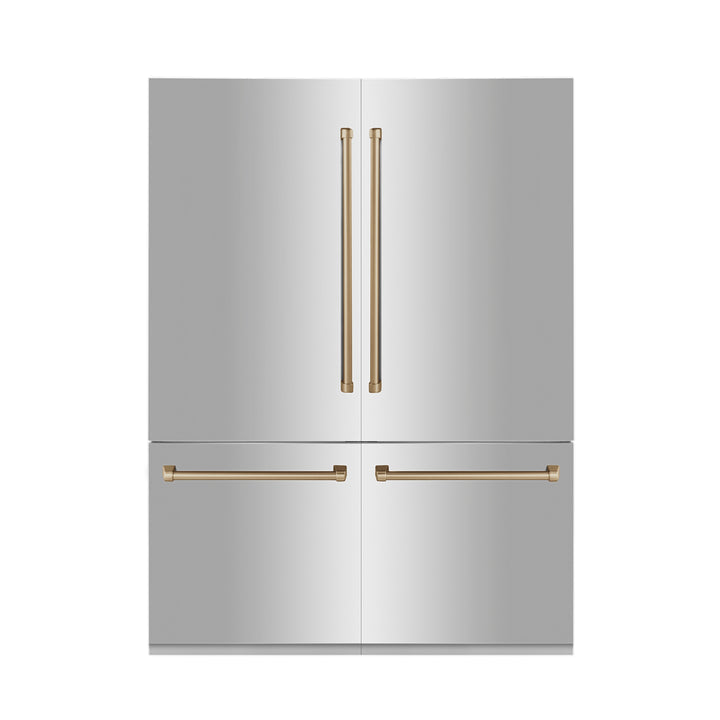 ZLINE 60" Autograph Edition 32.2 cu. ft. Built-in 4-Door French Door Refrigerator with Internal Water and Ice Dispenser in Stainless Steel with Accents RBIVZ-304-60