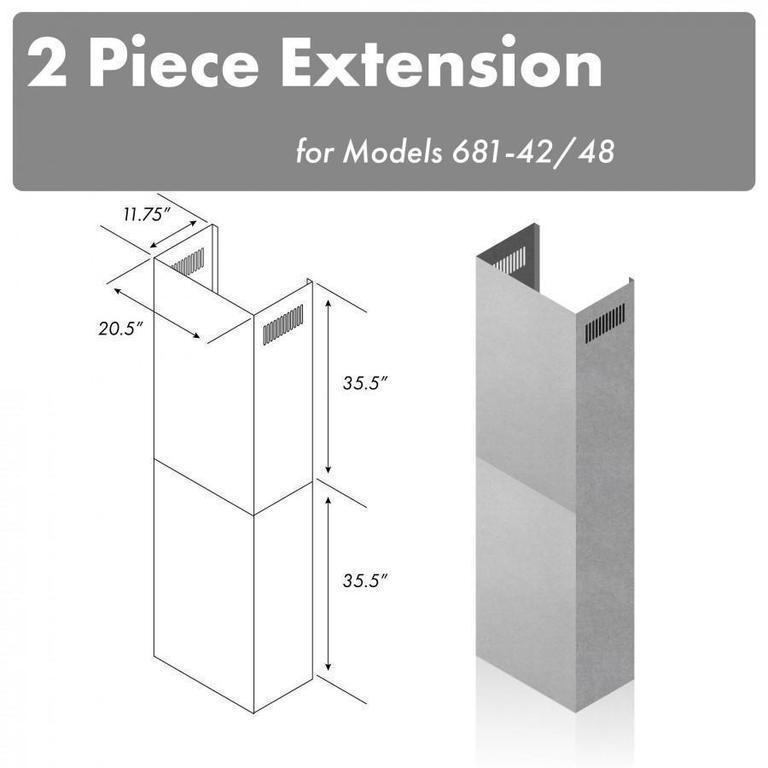 ZLINE 71 in. Stainless Steel Extended Chimney - 2PCEXT-681-42/48