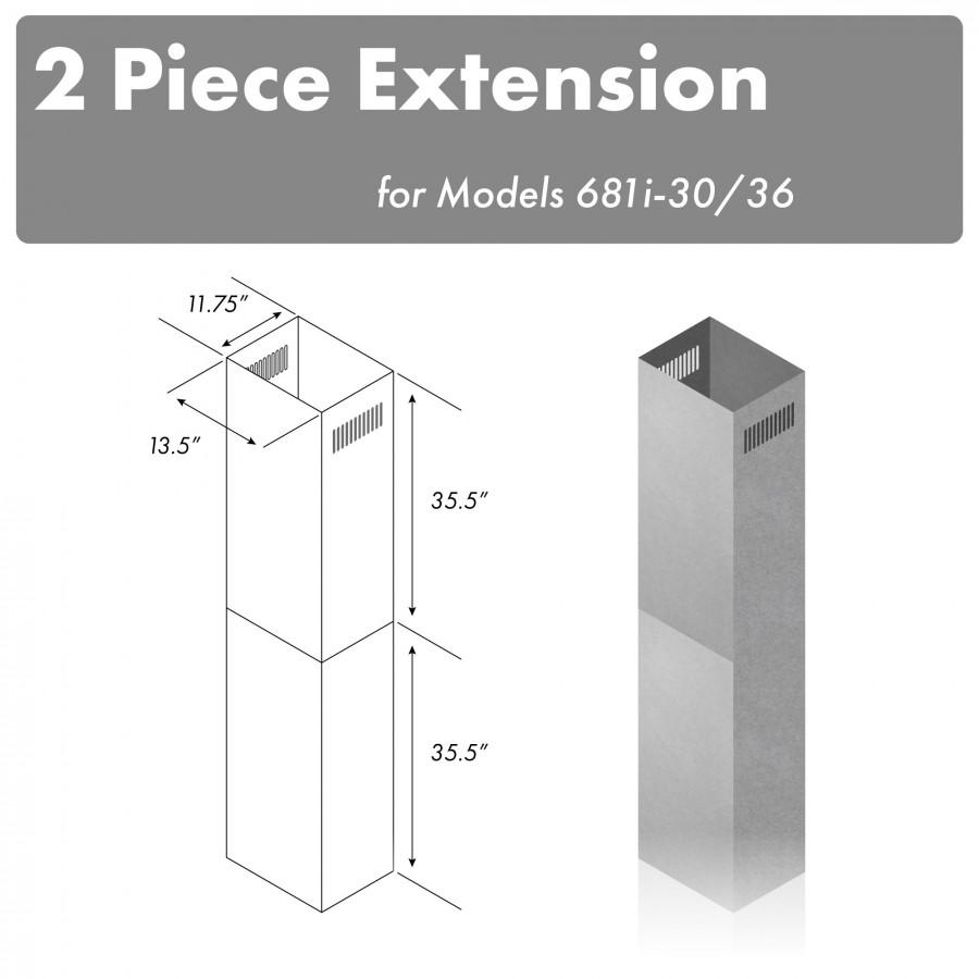 ZLINE 71 in. Stainless Steel Extended Chimney - 2PCEXT-681i-30/36