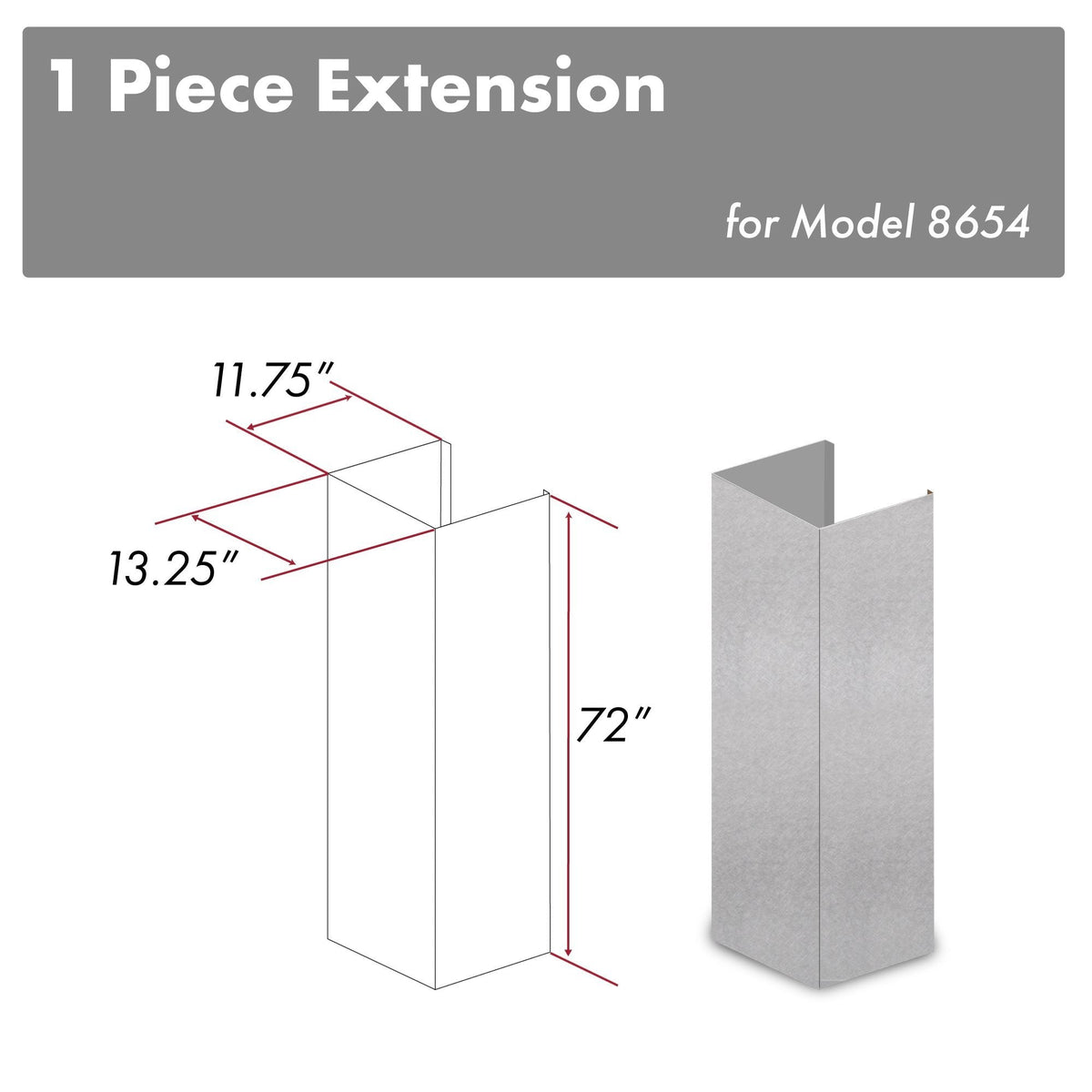 ZLINE 72 in. DuraSnow Stainless Steel Extended Chimney and Crown - 8654-E