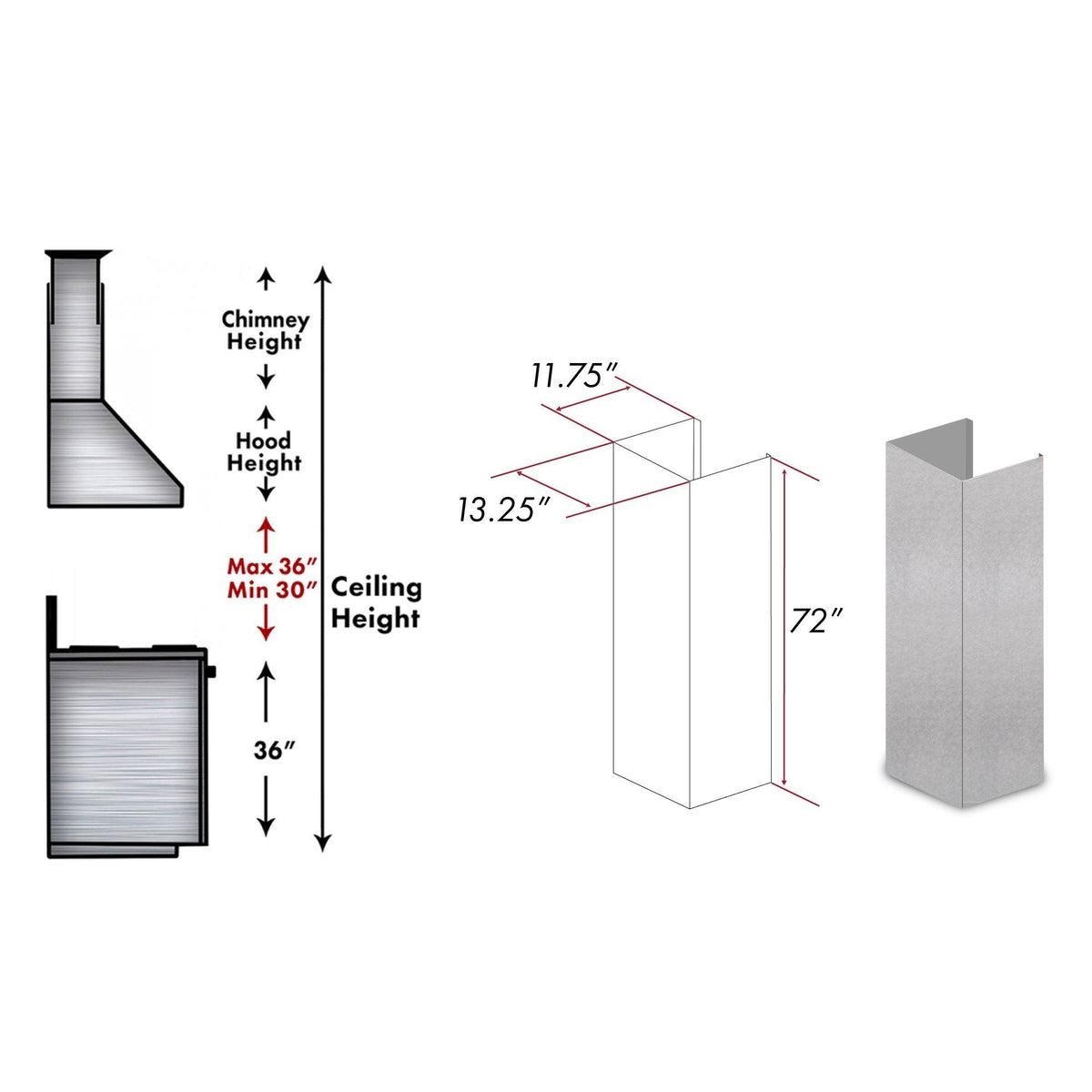 ZLINE 72 in. DuraSnow Stainless Steel Extended Chimney and Crown - 8654-E