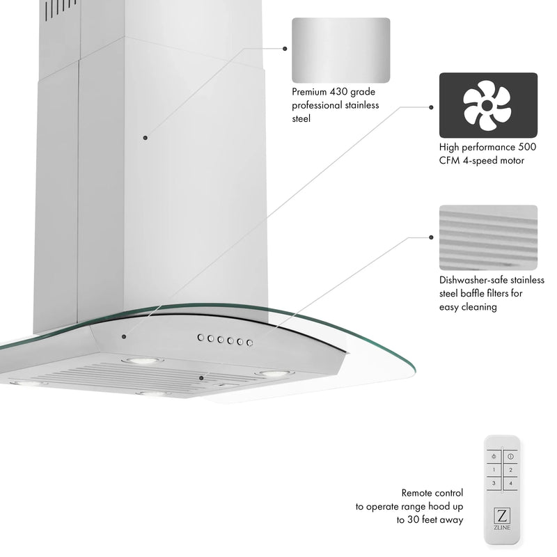 ZLINE Alpine Series Convertible Island Mount Range Hood in Stainless Steel 