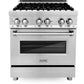 ZLINE Appliance Package - 30 in. Dual Fuel Range, Over-the-Range Microwave, 3 Rack Dishwasher, Refrigerator - 4KPR-RAOTRH30-DWV
