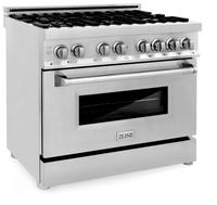 ZLINE Appliance Package - 36 in. Dual Fuel Range, Range Hood, Microwave Drawer, 3 Rack Dishwasher - 4KP-RARH36-MWDWV