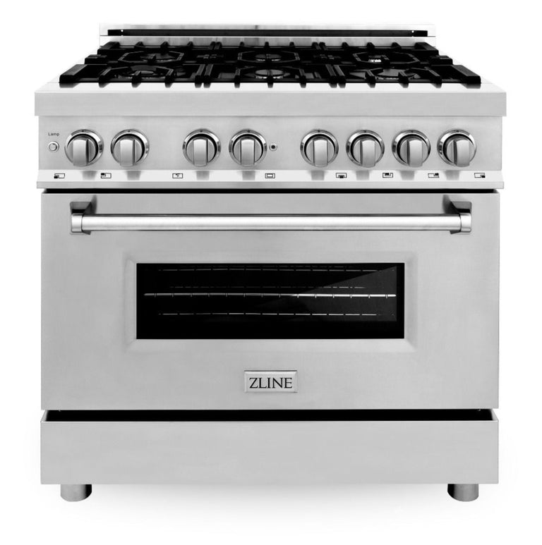 ZLINE Appliance Package - 36 in. Dual Fuel Range, Range Hood, Microwave Drawer, 3 Rack Dishwasher - 4KP-RARH36-MWDWV