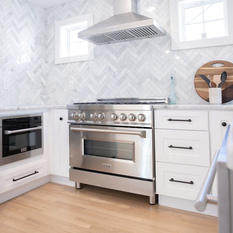 ZLINE Appliance Package - 36 in. Dual Fuel Range, Range Hood, Microwave Drawer, 3 Rack Dishwasher - 4KP-RARH36-MWDWV