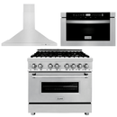 ZLINE Appliance Package - 36 in. Dual Fuel Range, Range Hood, Microwave Drawer 