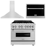 ZLINE Appliance Package - 36 In. Dual Fuel Range, Range Hood, Microwave Oven in Stainless Steel - 3KP-RARHMWO-36