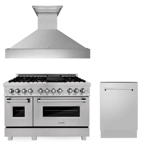 ZLINE Appliance Package - 48" Kitchen Package with DuraSnow® Stainless Dual Fuel Range, Ducted Vent Range Hood and Tall Tub Dishwasher