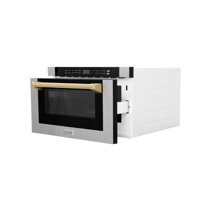 ZLINE Autograph Edition 24" 1.2 cu. ft. Built-in Microwave Drawer with a Traditional Handle in Fingerprint Resistant Stainless Steel MWDZ-1-SS-H