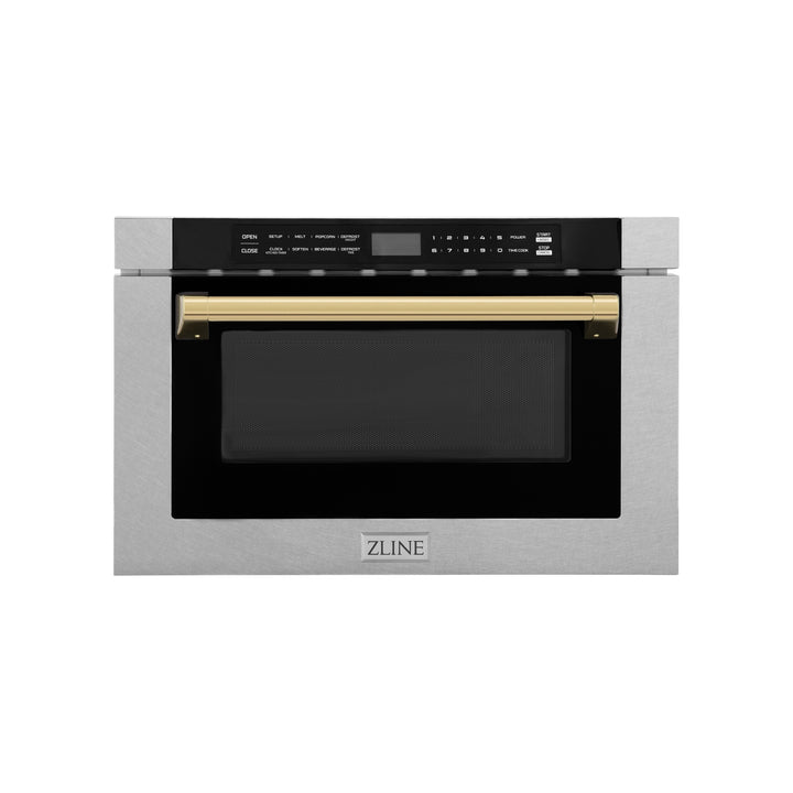ZLINE Autograph Edition 24" 1.2 cu. ft. Built-in Microwave Drawer with a Traditional Handle in Fingerprint Resistant Stainless Steel MWDZ-1-SS-H