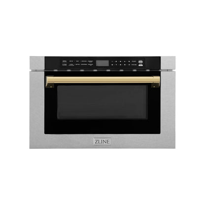 ZLINE Autograph Edition 24" 1.2 cu. ft. Built-in Microwave Drawer with a Traditional Handle in Fingerprint Resistant Stainless Steel MWDZ-1-SS-H