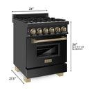 ZLINE Autograph Edition 24" 2.8 cu. ft. Dual Fuel Range with Gas Stove and Electric Oven in Black Stainless Steel with Accents