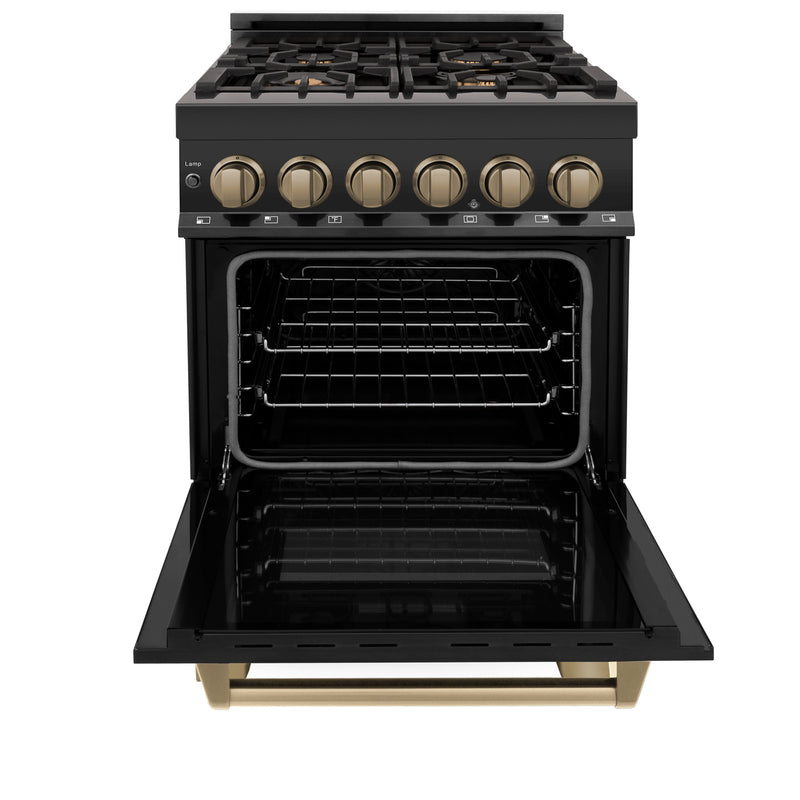 ZLINE Autograph Edition 24" 2.8 cu. ft. Dual Fuel Range with Gas Stove and Electric Oven in Black Stainless Steel with Accents