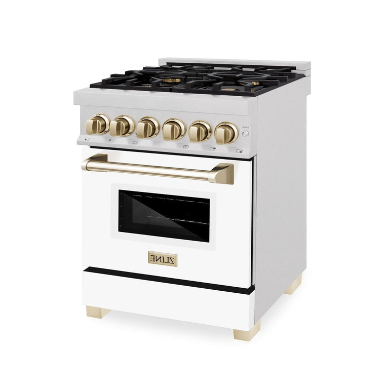 ZLINE Autograph Edition 24" 2.8 cu. ft. Dual Fuel Range with Gas Stove and Electric Oven in DuraSnow Stainless Steel with White Matte Door and Accents - RASZ-WM-24