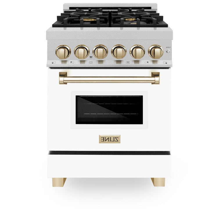 ZLINE Autograph Edition 24" 2.8 cu. ft. Dual Fuel Range with Gas Stove and Electric Oven in DuraSnow Stainless Steel with White Matte Door and Accents - RASZ-WM-24