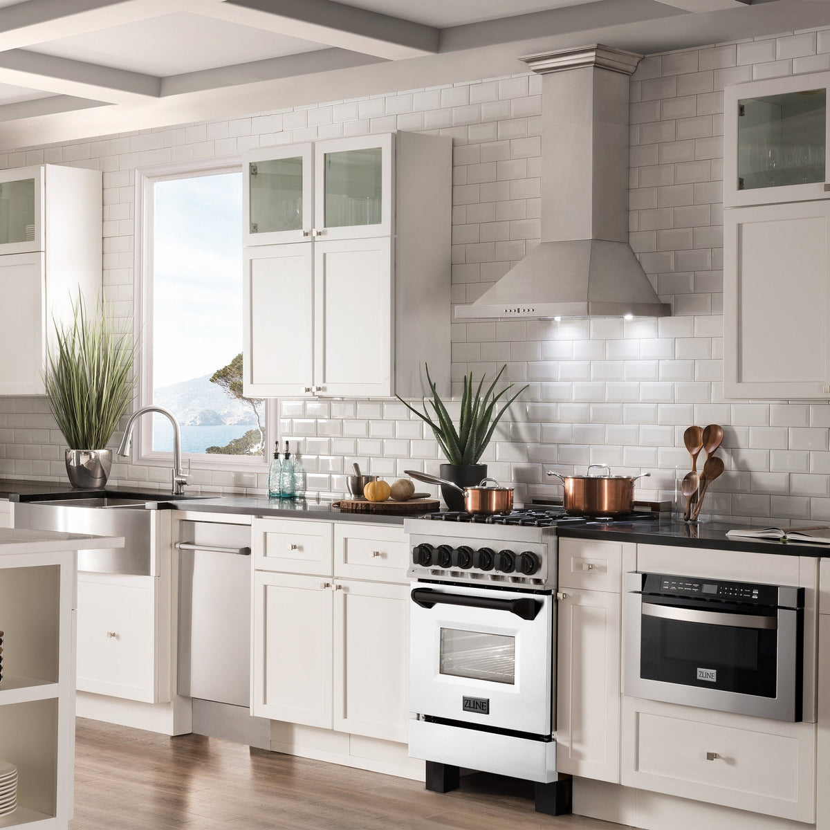ZLINE Autograph Edition 24" 2.8 cu. ft. Dual Fuel Range with Gas Stove and Electric Oven in Stainless Steel with White Matte Door and Accents
