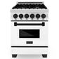 ZLINE Autograph Edition 24" 2.8 cu. ft. Dual Fuel Range with Gas Stove and Electric Oven in Stainless Steel with White Matte Door and Accents