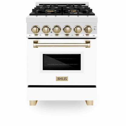 ZLINE Autograph Edition 24" 2.8 cu. ft. Dual Fuel Range with Gas Stove and Electric Oven in Stainless Steel with White Matte Door and Accents - RAZ-WM-24