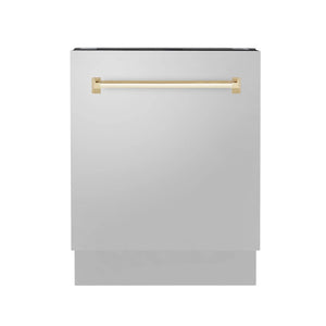 ZLINE Autograph Edition 24" 3rd Rack Top Control Tall Tub Dishwasher in Stainless Steel with Accent Handle, 51dBa