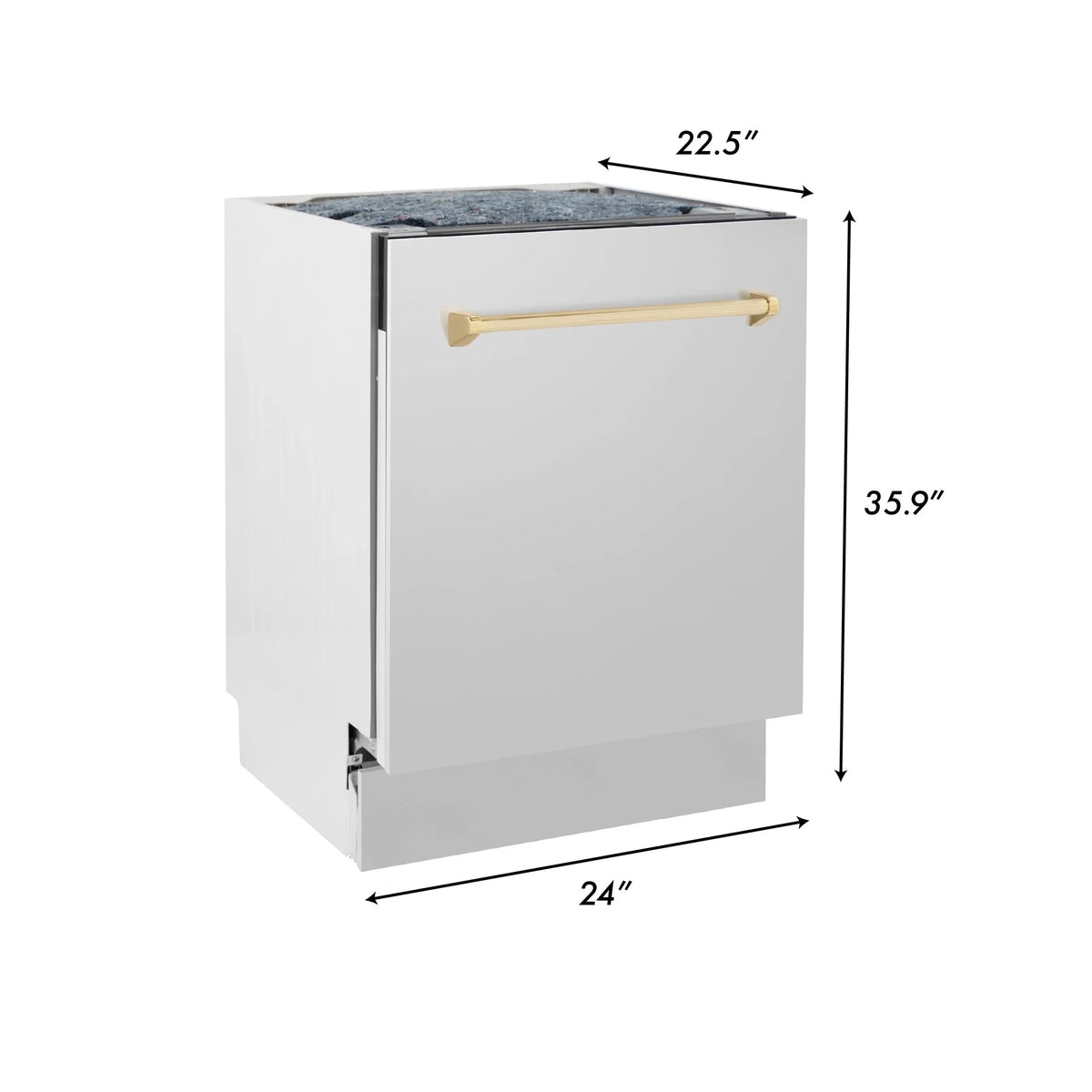 ZLINE Autograph Edition 24" 3rd Rack Top Control Tall Tub Dishwasher in Stainless Steel with Accent Handle, 51dBa