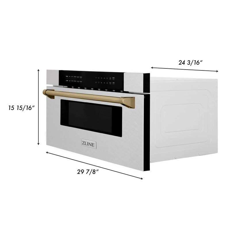 ZLINE Autograph Edition 30" 1.2 cu. ft. Built-In Microwave Drawer in Fingerprint Resistant Stainless Steel with Accents MWDZ-30-SS