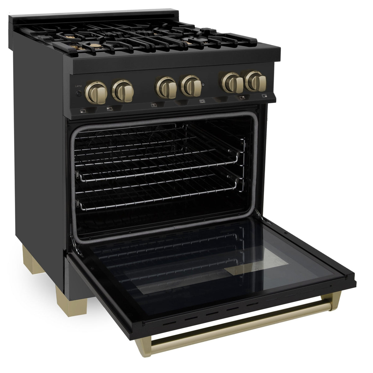 ZLINE Autograph Edition 30" 4.0 cu. ft. Dual Fuel Range with Gas Stove and Electric Oven in Black Stainless Steel with Accents