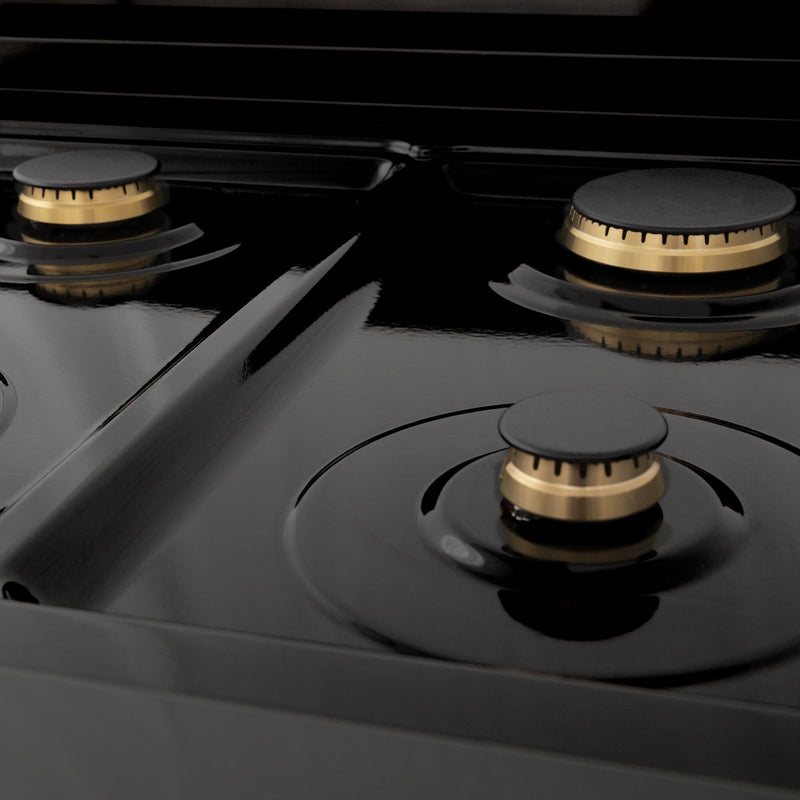 ZLINE Autograph Edition 30" 4.0 cu. ft. Dual Fuel Range with Gas Stove and Electric Oven in Black Stainless Steel with Accents