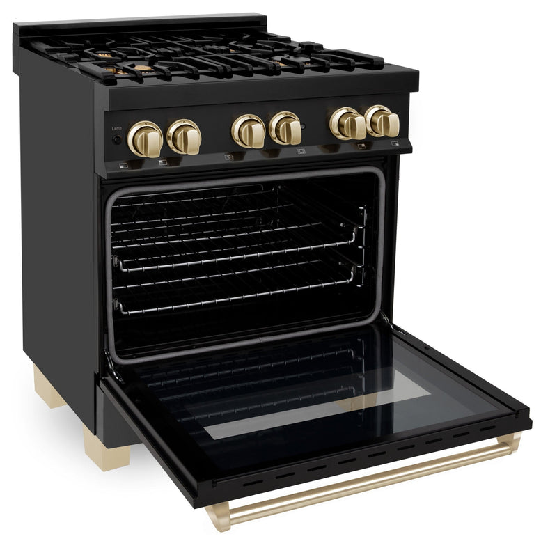 ZLINE Autograph Edition 30" 4.0 cu. ft. Dual Fuel Range with Gas Stove and Electric Oven in Black Stainless Steel with Accents