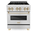 ZLINE Autograph Edition 30" 4.0 cu. ft. Dual Fuel Range with Gas Stove and Electric Oven in DuraSnow Stainless Steel with Accents