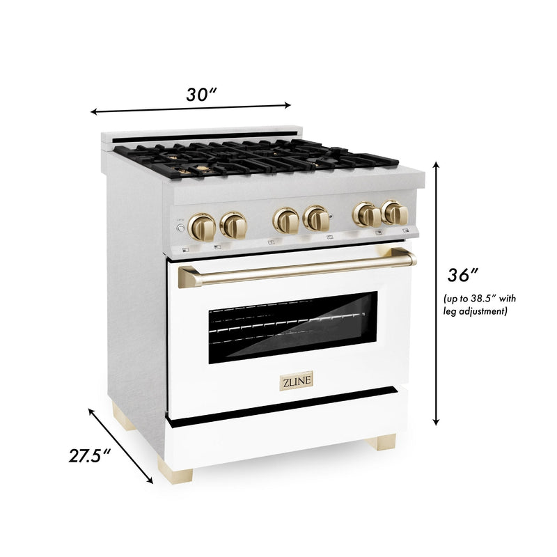ZLINE Autograph Edition 30" 4.0 cu. ft. Dual Fuel Range with Gas Stove and Electric Oven in DuraSnow Stainless Steel with White Matte Door and Accents