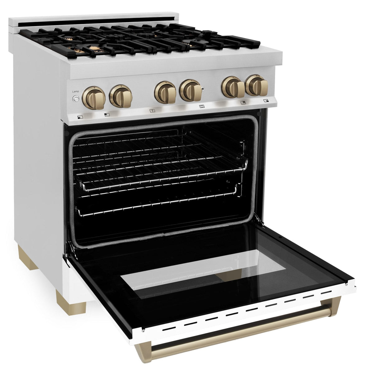 ZLINE Autograph Edition 30" 4.0 cu. ft. Dual Fuel Range with Gas Stove and Electric Oven in Stainless Steel with White Matte Door and Accents