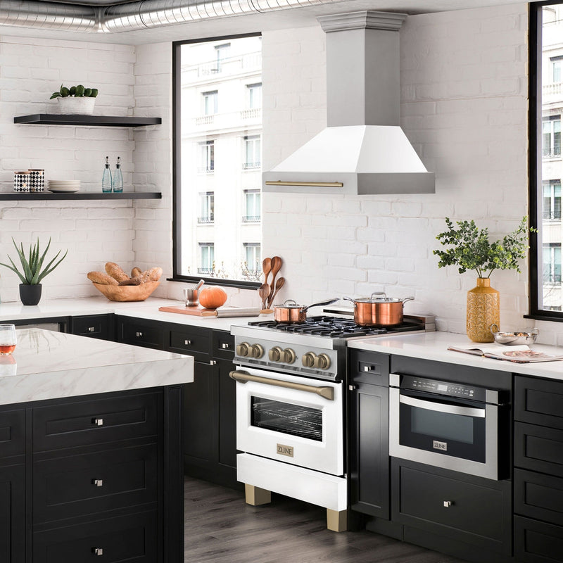 ZLINE Autograph Edition 30" 4.0 cu. ft. Dual Fuel Range with Gas Stove and Electric Oven in Stainless Steel with White Matte Door and Accents