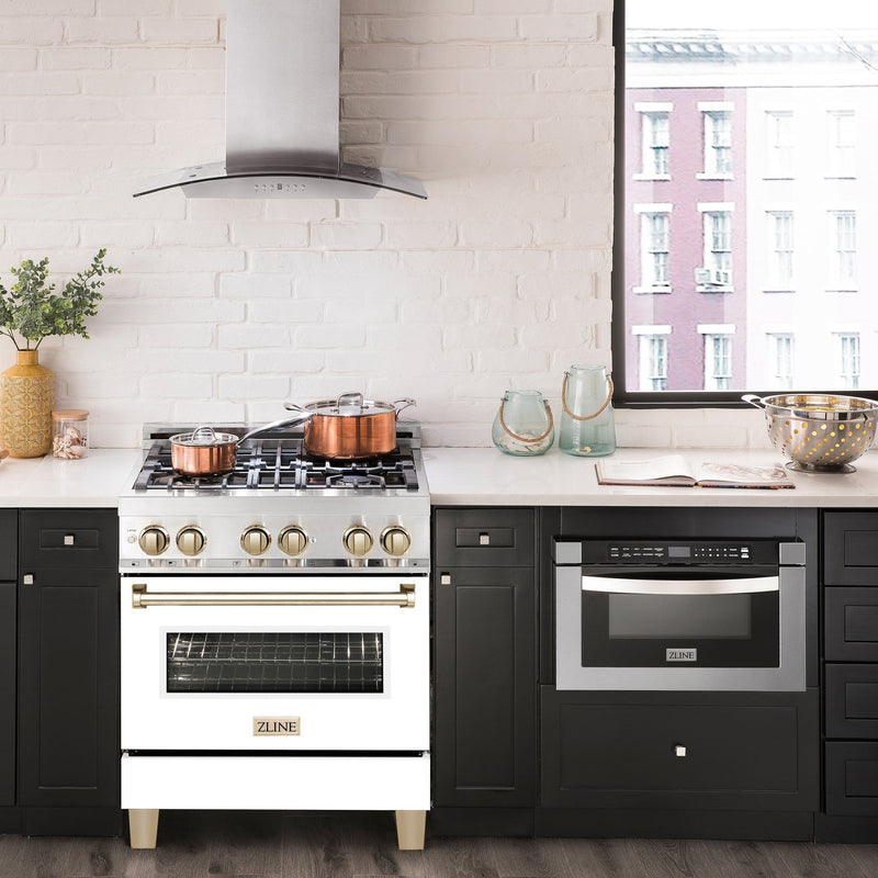 ZLINE Autograph Edition 30" 4.0 cu. ft. Dual Fuel Range with Gas Stove and Electric Oven in Stainless Steel with White Matte Door and Accents
