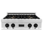 ZLINE Autograph Edition 30 in. Porcelain Rangetop with 4 Gas Burners in Stainless Steel and Matte Black Accents, RTZ-30-MB
