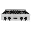 ZLINE Autograph Edition 30 in. Porcelain Rangetop with 4 Gas Burners in Stainless Steel and Matte Black Accents, RTZ-30-MB