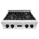ZLINE Autograph Edition 30 in. Porcelain Rangetop with 4 Gas Burners in Stainless Steel and Matte Black Accents, RTZ-30-MB