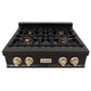 ZLINE Autograph Edition 30" Porcelain Rangetop with 4 Gas Burners in Black Stainless Steel and Accents