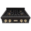 ZLINE Autograph Edition 30" Porcelain Rangetop with 4 Gas Burners in Black Stainless Steel and Accents