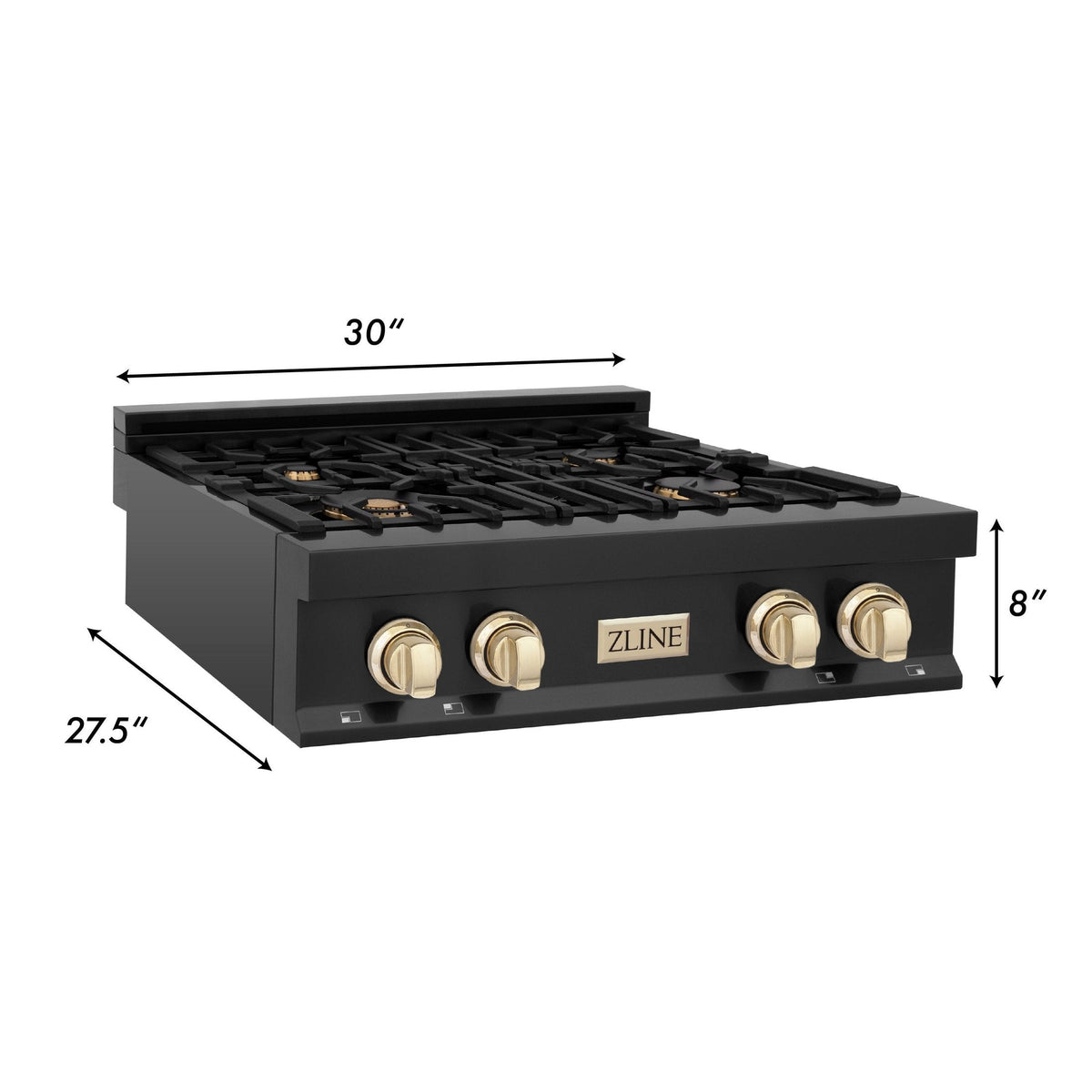 ZLINE Autograph Edition 30" Porcelain Rangetop with 4 Gas Burners in Black Stainless Steel and Accents