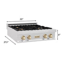 ZLINE Autograph Edition 30" Porcelain Rangetop with 4 Gas Burners in DuraSnow Stainless Steel With Accents