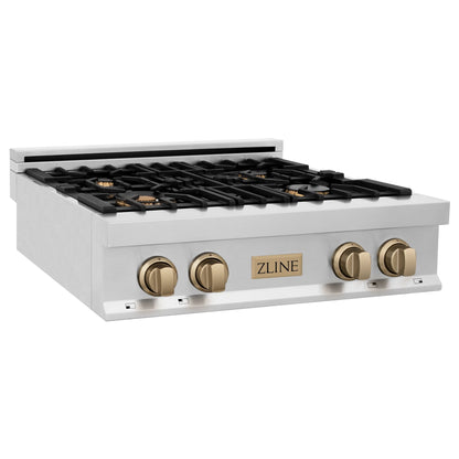 ZLINE Autograph Edition 30" Porcelain Rangetop with 4 Gas Burners in Stainless Steel with Accents